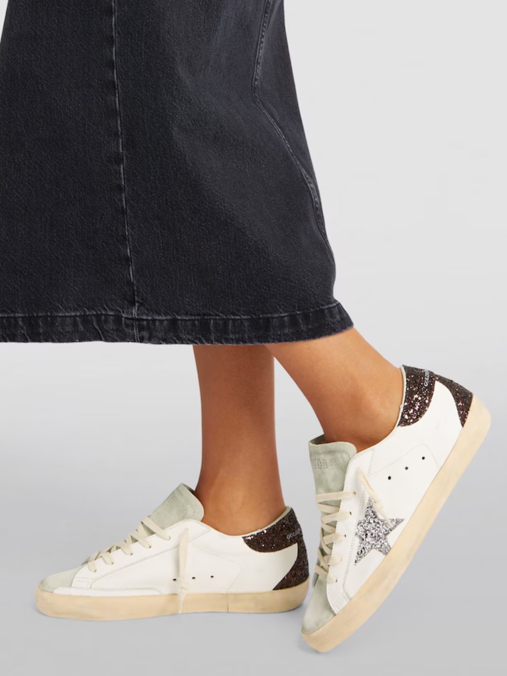 Golden Goose Superstar White Leather Glitter Star Sneakers Size 37